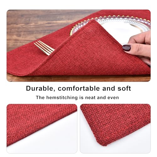 Wine Red Christmas Linen Placemats Set of 4 – Heat-Resistant, Machine Washable, 18x12 inches