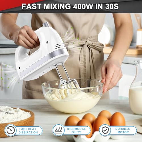Lord Eagle White Hand Mixer 400W 5-Speed Electric Handheld Kitchen Appliance