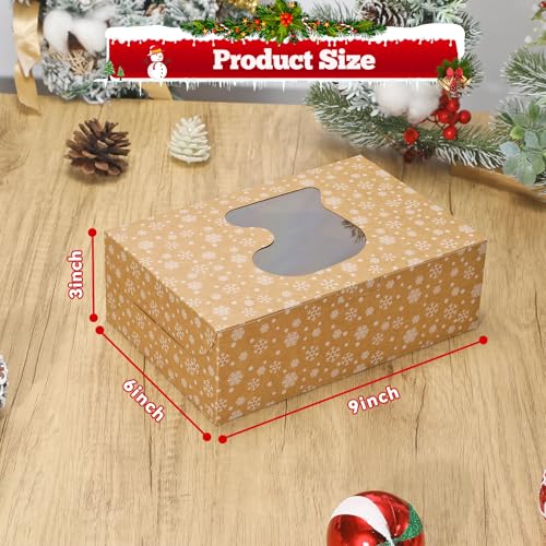 COTOPHER 12 Pcs Christmas Cookie Boxes with Window 9x6x3 inch Brown Bakery Boxes Snow-Xmas-Box-9x6x3-Brown-12