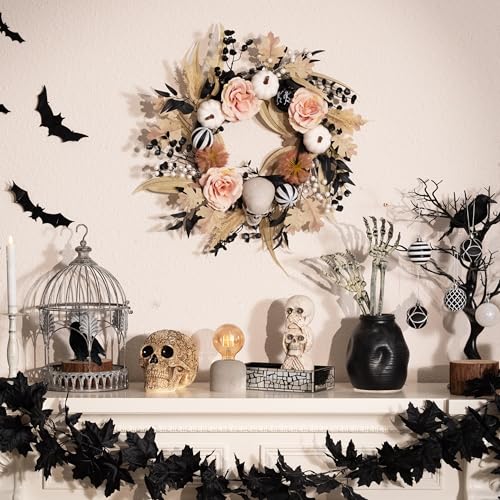 Valery Madelyn 18-Inch Halloween Wreath with Lights for Front Door Decor