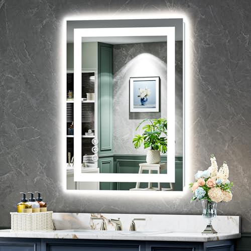 YEELAIT 24x32 Inch LED Bathroom Mirror with Lights, White, Anti-Fog, Dimmable