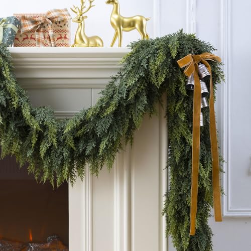 KIWDY 9FT Real Touch Cedar Garland - Unlit 9FT Christmas Faux Pine Garland