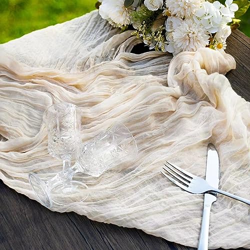 Beige 12-Pack 13ft Gauze Cheesecloth Table Runners for Wedding & Party Decor
