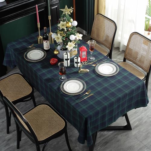 ZIQINPSQ British Style Plaid Fabric Tablecloth - Blue & Green, 55"x120"