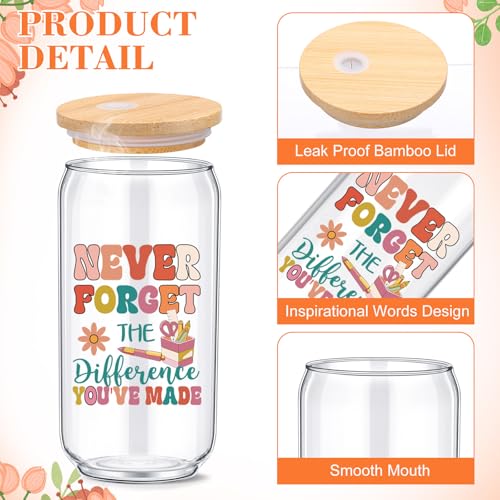 Amyhill Boho Teacher Appreciation Gifts 16oz Glass Cups with Lids & Straws