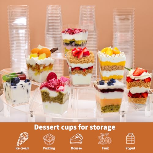 600 Pcs Clear Dessert Cups with Lids and Spoons - 5 Oz Square Plastic Food Storage