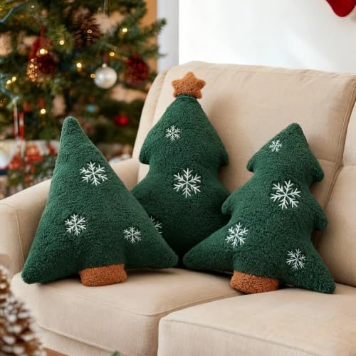 LARMOY 3 Pcs Christmas Tree Throw Pillows, 16" Cute Plush Stuffed