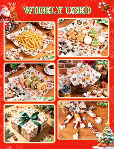 200 Pcs Christmas Wax Paper for Food, Sheets