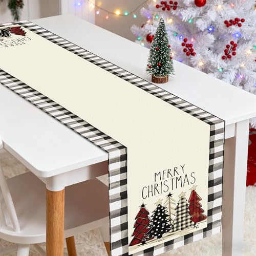 White Christmas Tree Table Runner 13x72 Inches - Festive Holiday Decor
