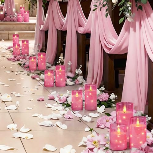Pink Flickering Flameless Candles with Remote Control - D3" x H4" (Set of 5)