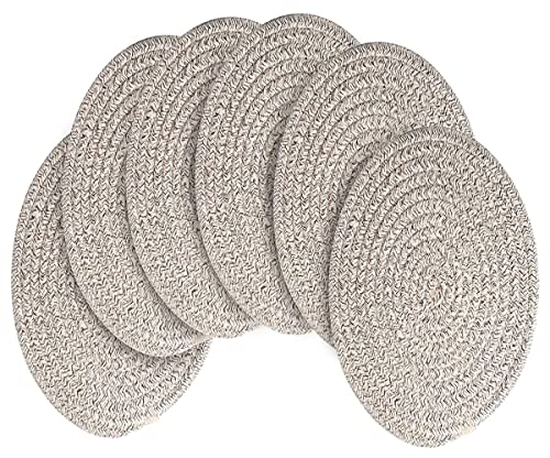 WENFOME 6 Pack Round Woven Cotton Placemat Set - Mixed Brown, 13.8 Inch Charger Plates for Dining & Decor