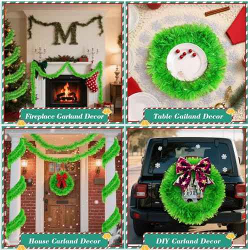 33FT Christmas Tinsel Garland Lime Green Metallic Hanging Twisted Garland for Christmas Tree Fireplace Mantle Xmas Party Home Decoration