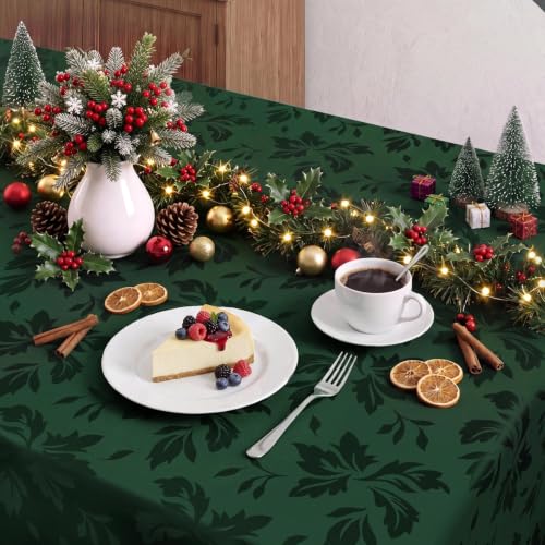 Romanstile Christmas Jacquard Rectangle Tablecloth 60 x 144 Inch Dark Green Flower - Holiday Decor