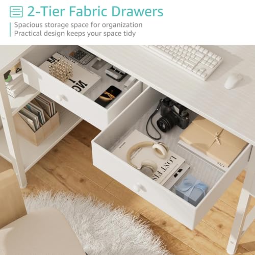 DLisiting White 39.4 Inch L Shaped Corner Desk with Drawers & Shelves - Small Home Office