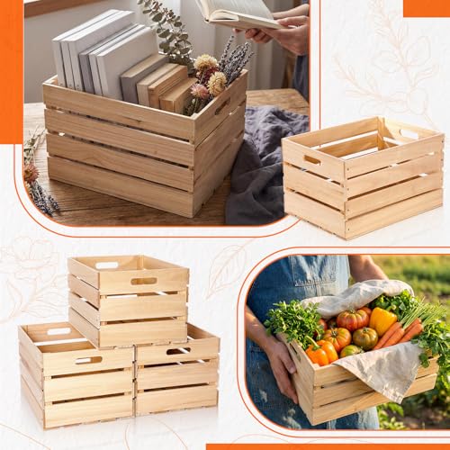 Wooden Storage Crates Set - Unfinished Rustic Display Boxes, 12x10x8 Inches, 3 Pack