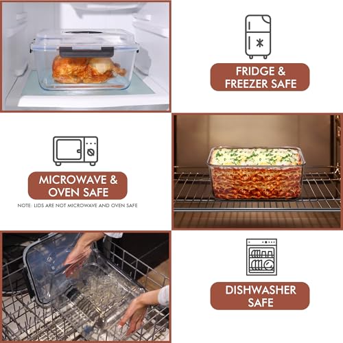 Razab 6500ml Glass Food Storage Container with Locking Lid - Black