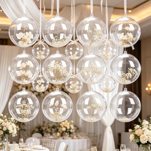 2.75 Inch (70mm) Clear Fillable Ornament Balls Pack of 10 - DIY Transparent Plastic Christmas & Wedding Decor