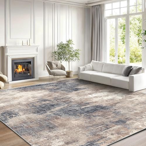 Amada 8'x10' Brown Abstract Washable Area Rug for Living Room