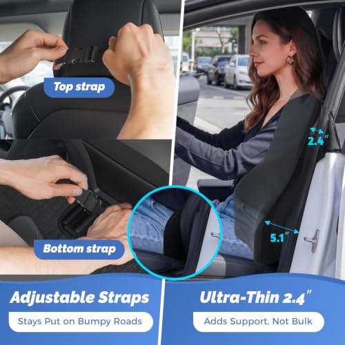 Dreamer Car Lumbar Support Pillow for Car - Memory Foam Whole Back Relief, 20.9 x 16.9 x 5.9 in
