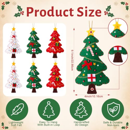 6-Pack 9in Felt Christmas Ornaments Set — 3D Candy Canes & Gift Boxes