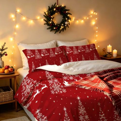 EDGZKO Red Christmas Santa Claus Comforter Set Full - Elk Holiday Bedding
