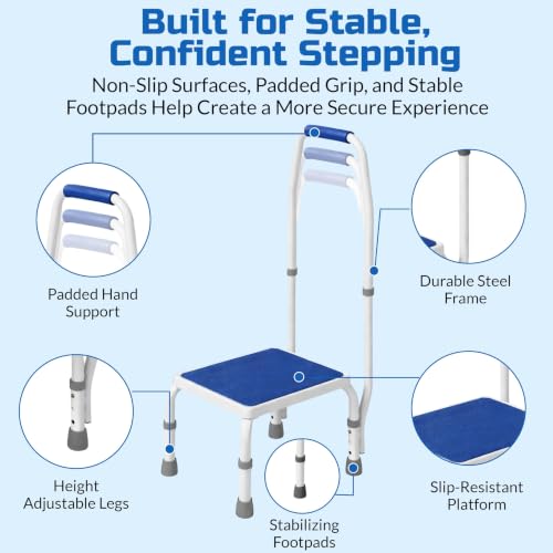 Adjustable Step Stool with Handle for Seniors 300 lb Capacity - Platinum Health