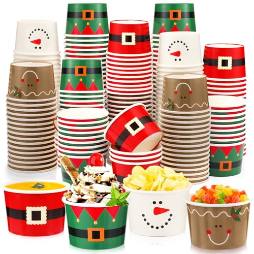 Bokon 100 Pack Christmas Paper Cups 9 oz Disposable Holiday Snack Bowls