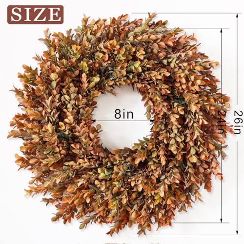 26 Inch Artificial Fall Azalea Leaves Wreath for Front Door Decor Orange Green