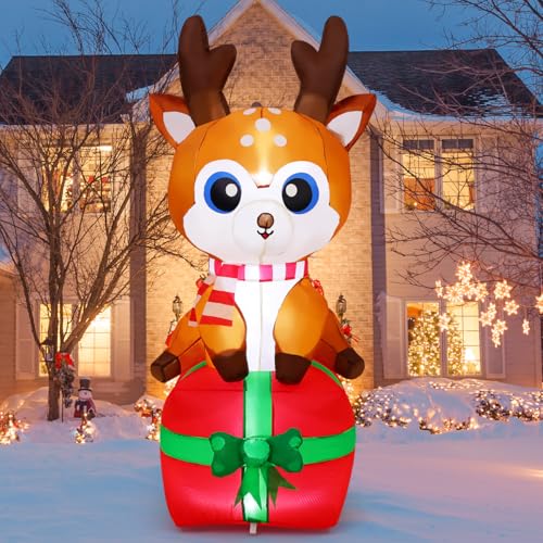 6FT Christmas Inflatable Deer with Built-in LEDs for Outdoor Yard Decor