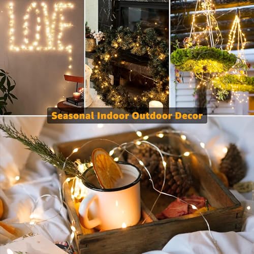 6 Pack Fairy Lights Battery Operated 7ft 20 LED Mini String Lights Twinkle Lights Silver Wire Firefly Starry Moon Lights for Mason Jars Wedding Party Christmas Centerpiece Table Decorations,Warm White