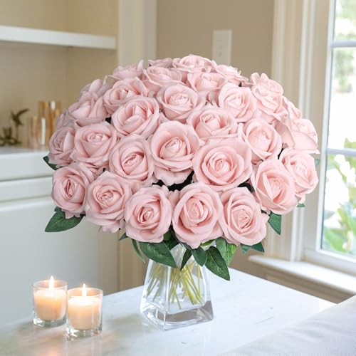 Blush Roses Artificial Flowers - 50 Realistic Silk Stems for DIY Wedding Bouquets & Decor - Variation of THIS listing