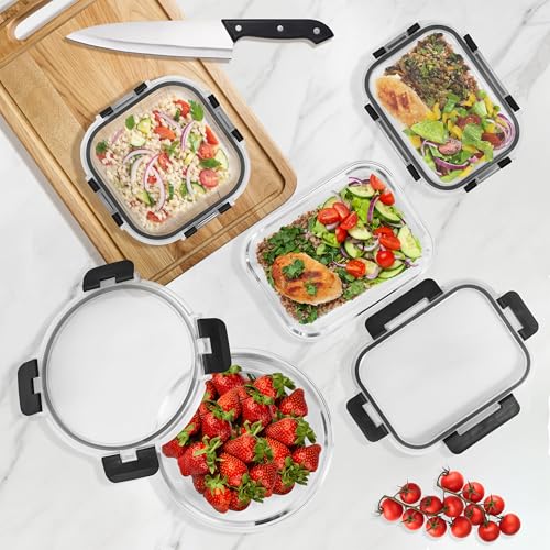 Large Glass Meal Prep Containers with Lids - Set of 8, Airtight Food Storage