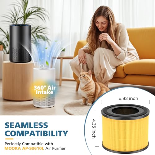 Pet Care Replacement Filter for MOOKA AP-S0610L Air Purifier Yellow 2 Pack