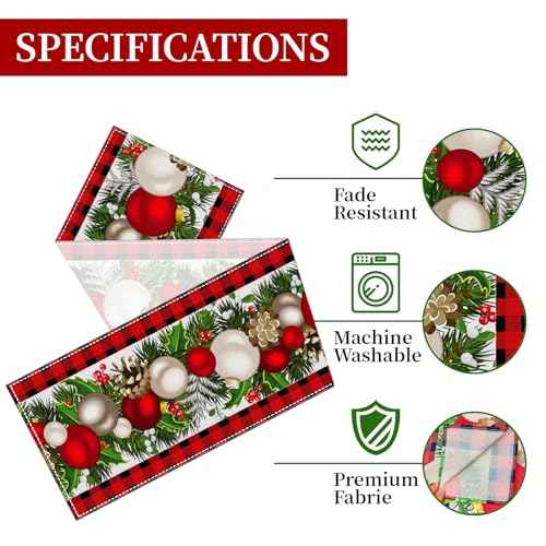 Bloss Christmas Table Runner 72 Inches Long,Red Buffalo Plaid Christmas Table Decorations Runner,Xmas Decorations Clearance,Xmas Holiday Kitchen Dining Tables Decoration for Home/Party Christma Decor