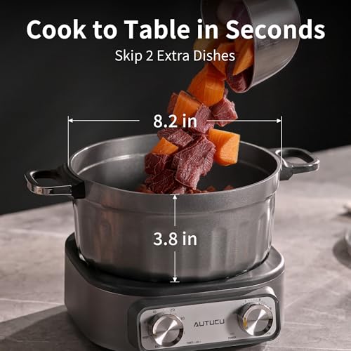 AUTUCU Dual-Handle 2.5 Quart Electric Multi-Cooker - PFOA-Free Ceramic Pot