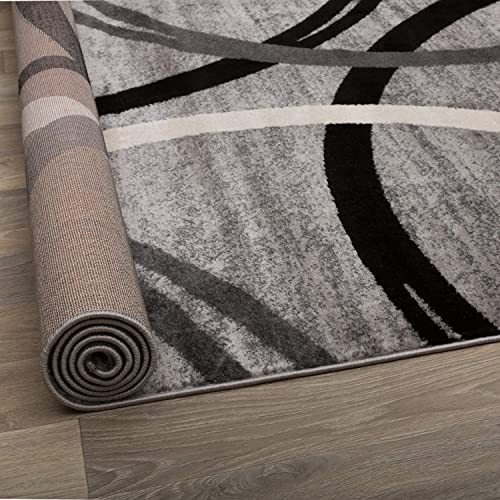 Rugshop Wavy Circles Jute Backing Living Room Bedroom Round Rug Gray