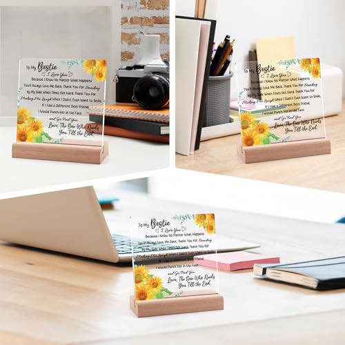 Friendship Appreciation Acrylic Plaque with Wooden Stand - Bestie Gift for Women