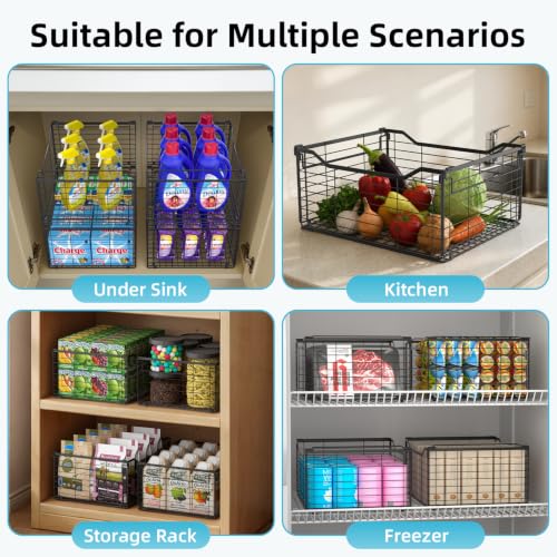 Freezer Organizer Bins 6 Pack Large Deep Freezer Storage Baskets - Black