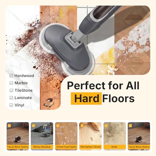 NEWBULIG Modern Grey Spin Steam Mop with 4 Cleaning Modes, LED Headlights & Large Water Tank - 14.4" x 6.6" x 47.2"