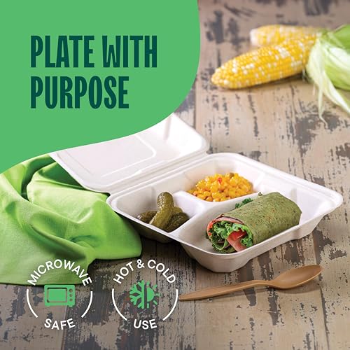 8x8 3-Compartment Compostable Food Containers - 100-Pack