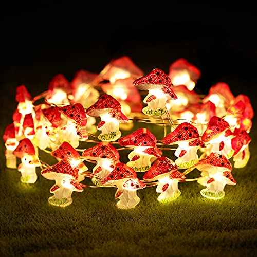 Mudder Mushroom Decor Lights, 10 ft 40 LEDs Mushroom Lights, 8 Lighting Modes Mushroom String Lights Battery Powered with Timer for Bedroom Winter Christmas Party Decoration