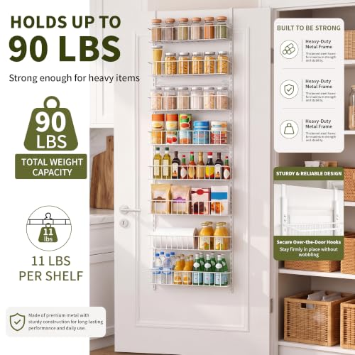 ElegantArray 8-Tier Over-the-Door Pantry Organizer - White, Adjustable Hanging Storage Basket