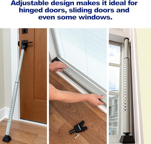 Adjustable Door Security Bar - Heavy-Duty Steel Door Jammer for Home & Travel - Silver, 1 Pack