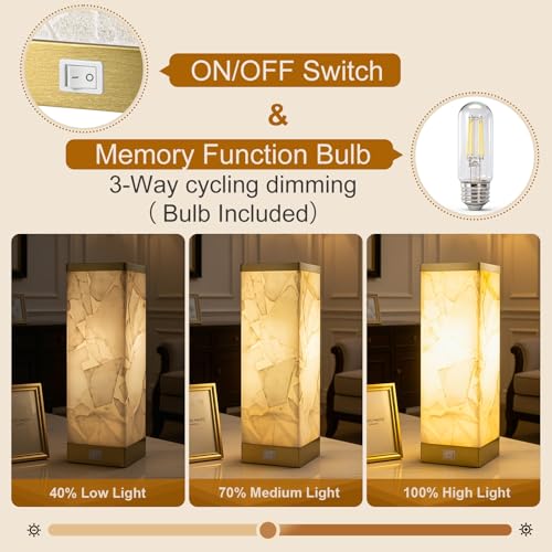 Off-White Alabaster Table Lamp for Living Room - 3-Way Dimmable & USB Ports