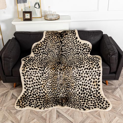 Leopard Print Faux Fur Cowhide Area Rug 63x78.7in for Home & Living Room