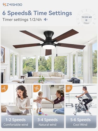 52 Inch Black Ceiling Fan with Lights, Remote & Pull Chain, Reversible & Dimmable