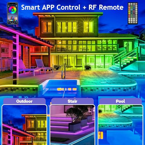 AILBTON 200ft Waterproof Outdoor LED Strip Lights with App & Remote, RGB Rope Lights for Balcony, Pool, Deck, Roof