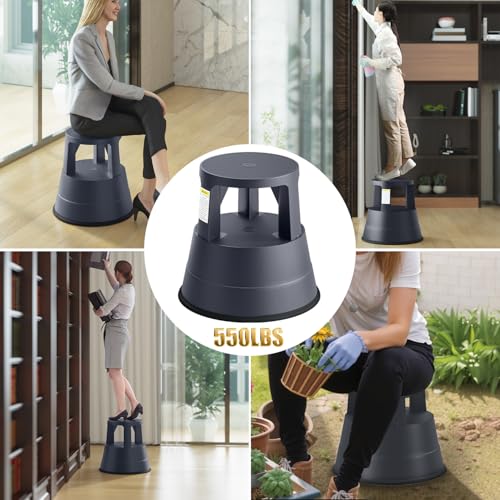 FurniCleevor Retractable Wheel Rolling Step Stool - 550lbs Capacity, Non-Slip Platform, Black - Variation 1