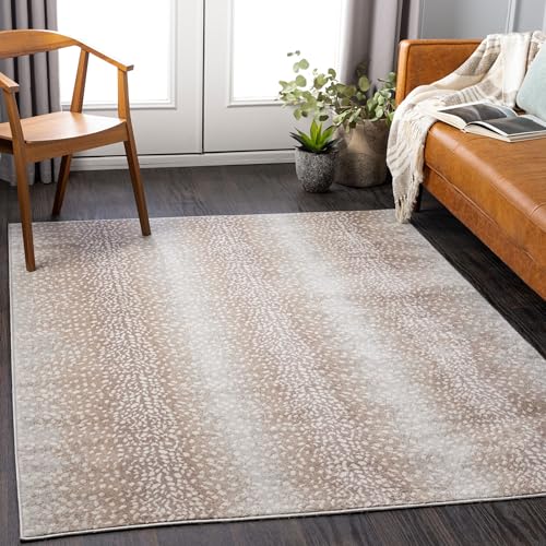Livabliss 5'3" x 7'1" Camel Light Gray Antelope Print Area Rug - Modern Animal Theme