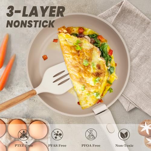 Nonstick Cookware Set with Detachable Handles - 20 Pack Beige Taupe